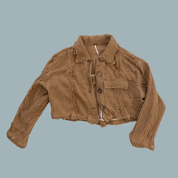 Free People Low Classic Tan Button-Up Cropped Jacket XS sold out everywhere - Picture 5 of 10